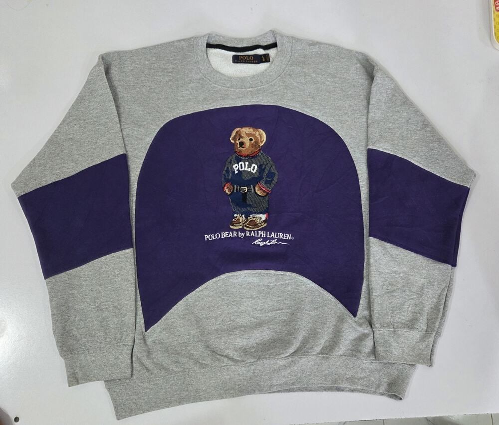 Vintage Polo Reworked Sweatshirt – Unique Upcycled Paneled Jumper – Size L